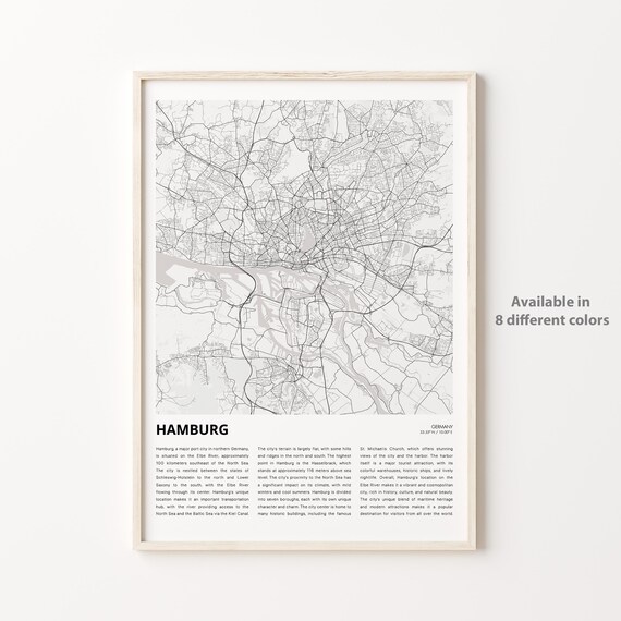 Hamburg Germany Elbe River Port City Street Map Minimalist Travel Poster