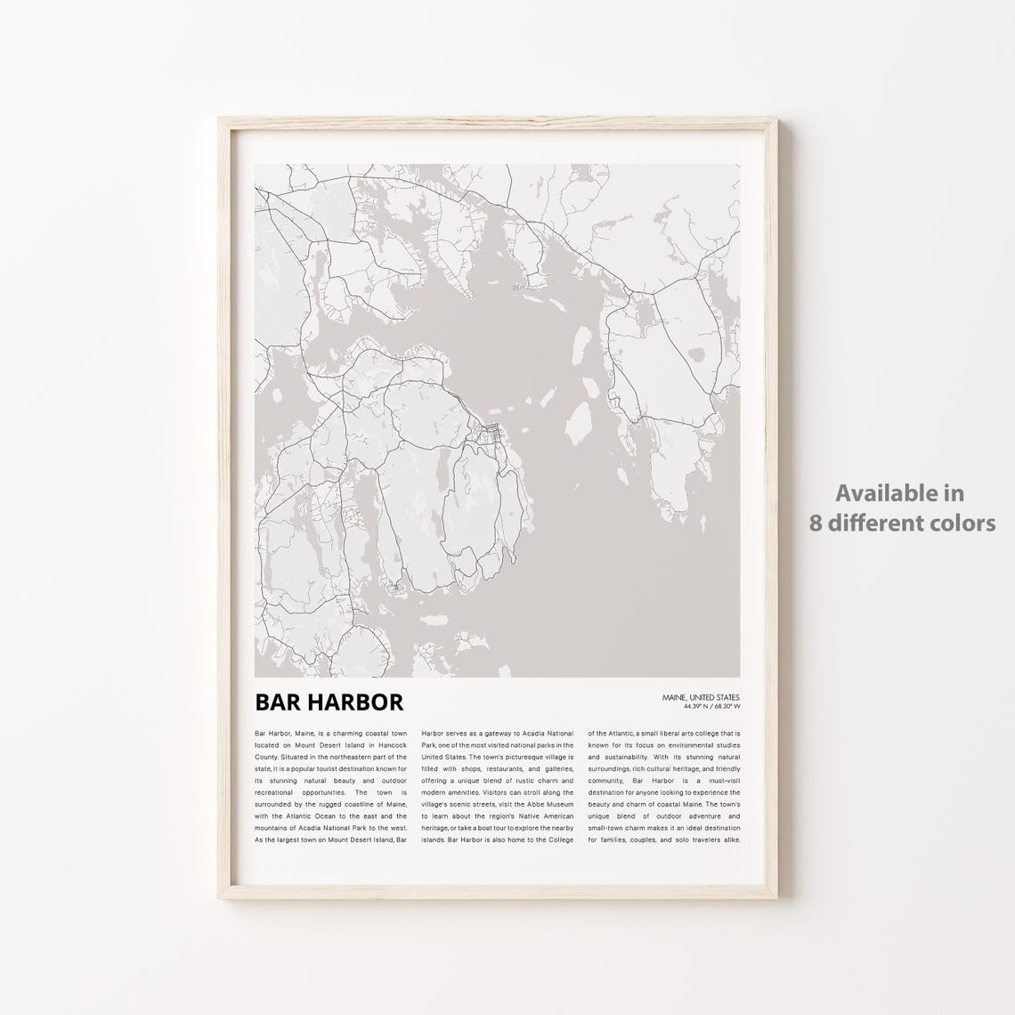 Bar Harbor Map Print Travel Wall Decor Art Maine Housewarming Gift Personalized