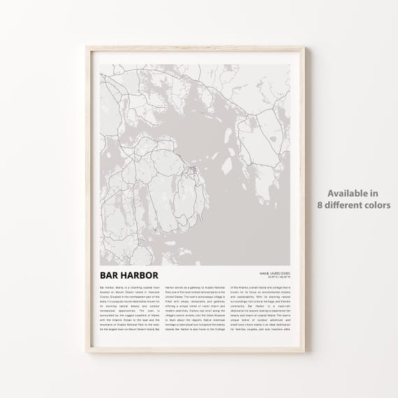 Bar Harbor Map Print Travel Wall Decor Art Maine Housewarming Gift Personalized
