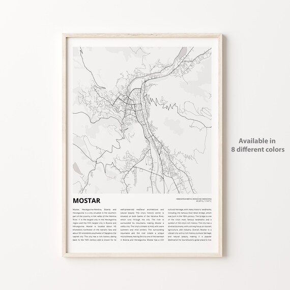 Mostar Bosnia and Herzegovina City Map Modern Street Art Poster