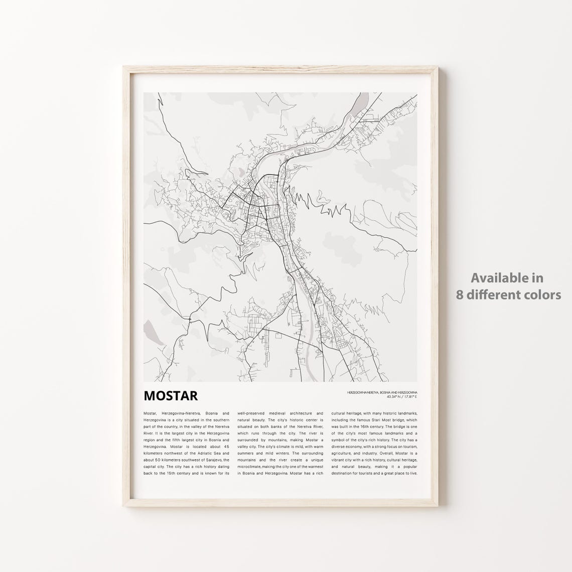 Mostar Bosnia and Herzegovina City Map Modern Street Art Poster