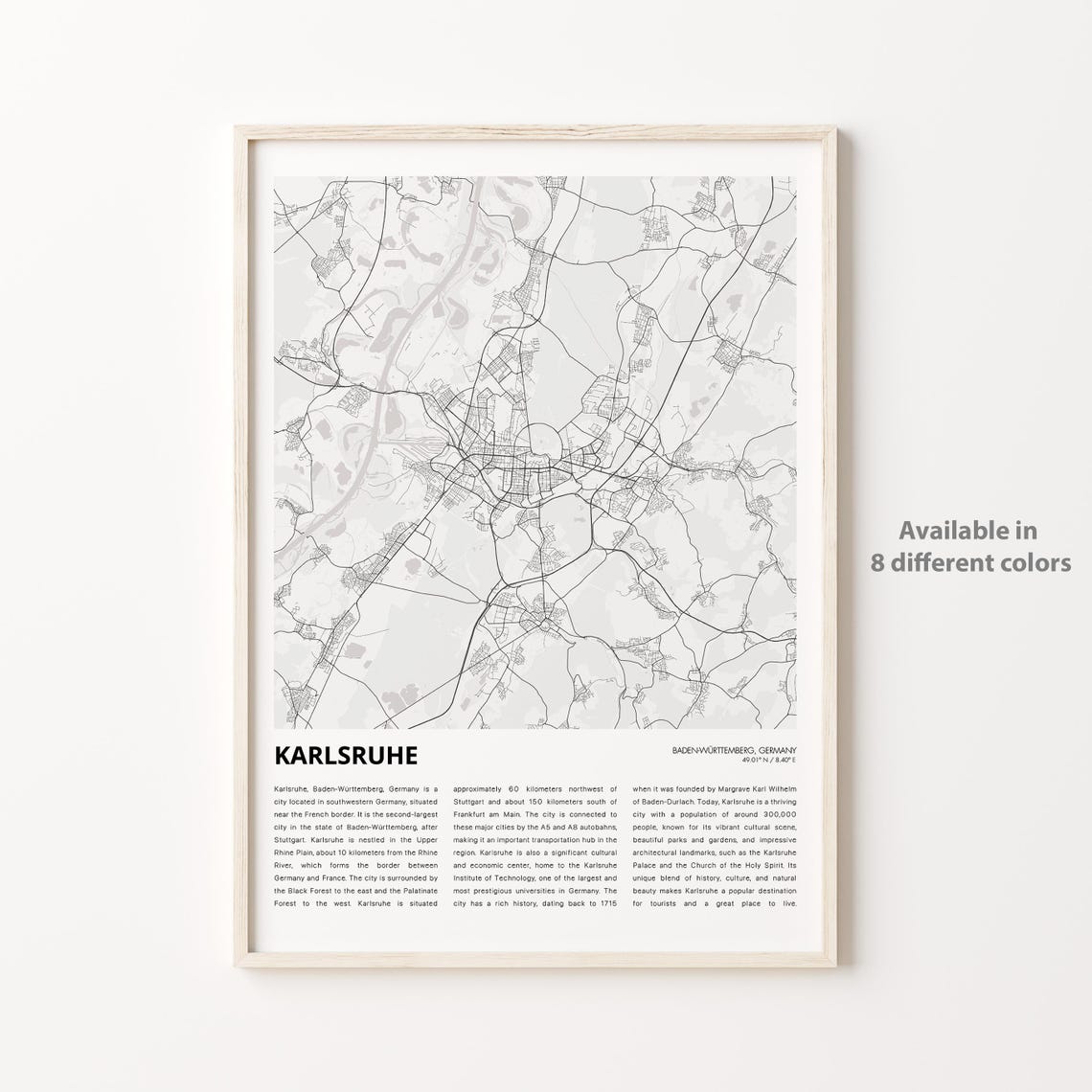 Karlsruhe Germany Minimalist Street Map Black White City Print
