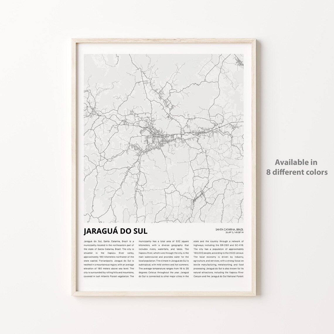 Jaragua do Sul Brazil Minimalist Black and White City Map Poster Travel