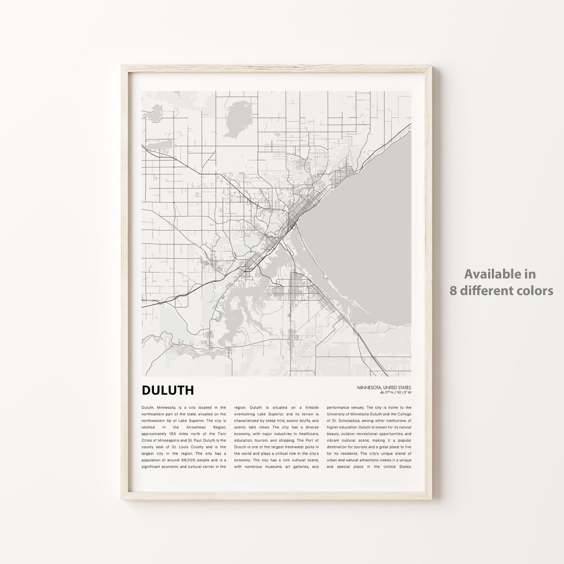 Duluth Minnesota Minimalist City Street Map Black and White Print
