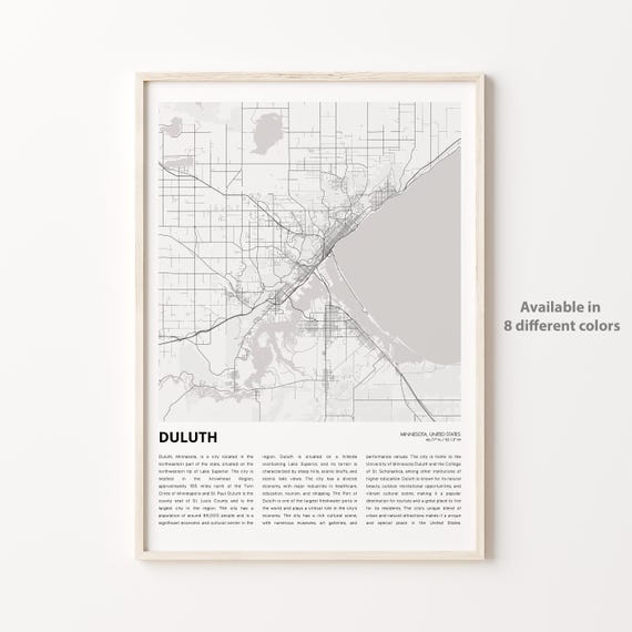 Duluth Map Print Travel Wall Decor Art Minnesota Housewarming Gift