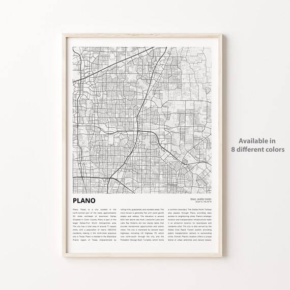 Plano Texas Minimalist City Street Map Art Print Modern Home Decor