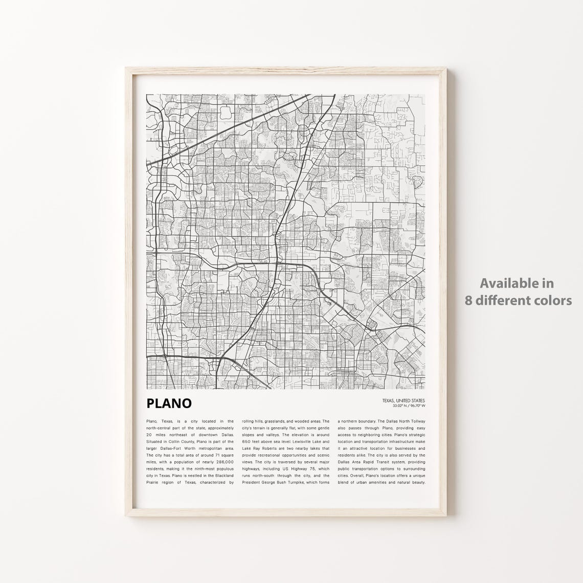 Plano Texas Minimalist City Street Map Art Print Modern Home Decor