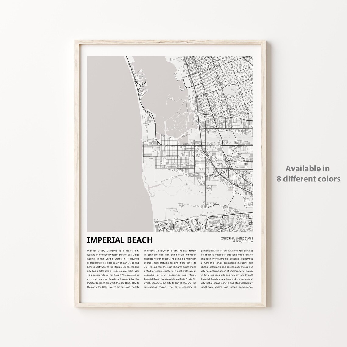 Imperial Beach California Coastal Town Minimal City Map Poster