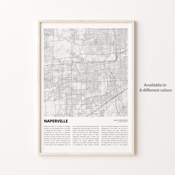 Naperville Map Print Travel Wall Decor Art Illinois Housewarming Gift