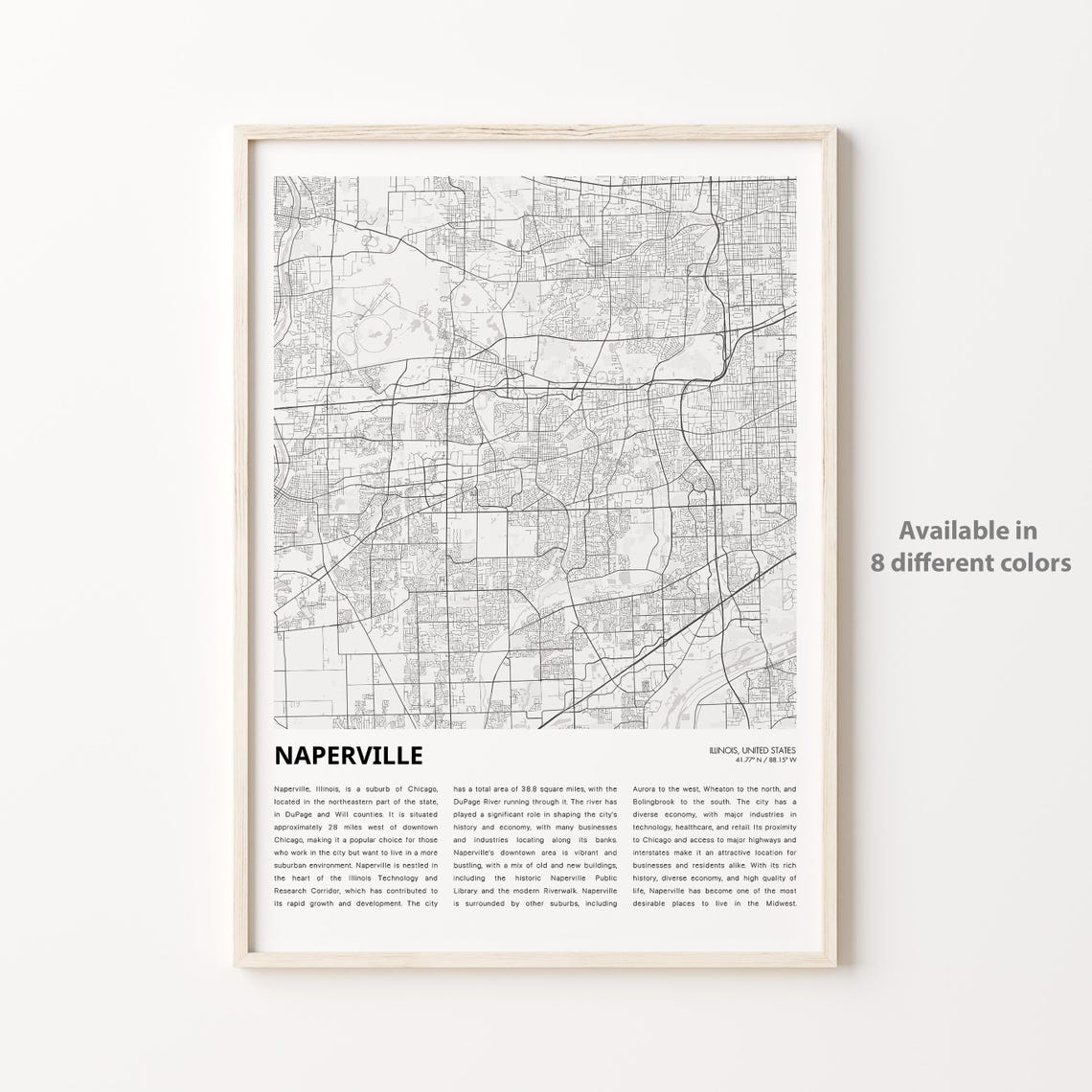 Naperville Illinois City Map Poster Modern Minimalist Travel Decor