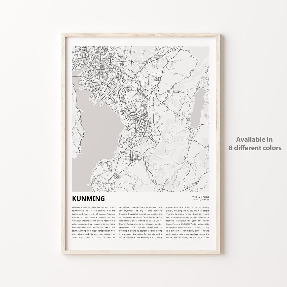 Kunming Map Print Travel Wall Decor Art Yunnan Housewarming Gift