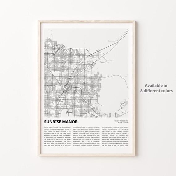 Sunrise Manor Nevada Las Vegas Valley City Map Travel Art Print