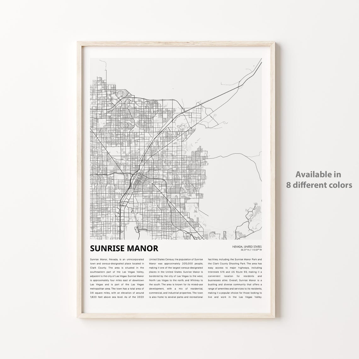 Sunrise Manor Nevada Las Vegas Valley City Map Travel Art Print