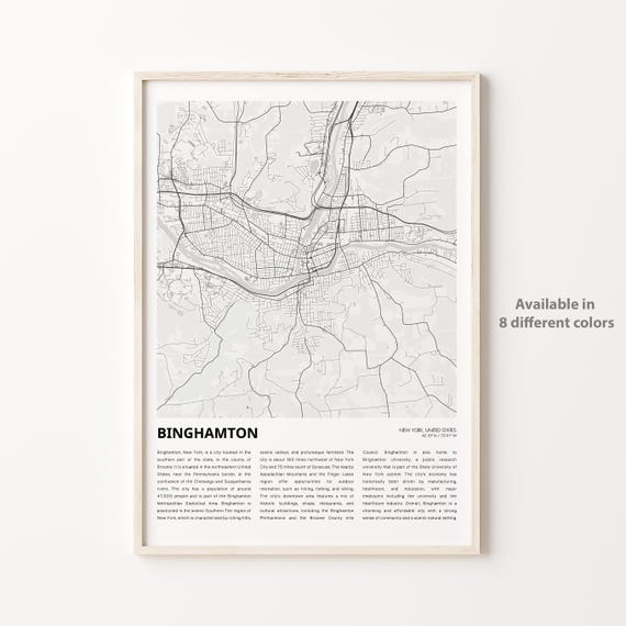 Binghamton Map Print Travel Wall Decor Art New York Housewarming Gift
