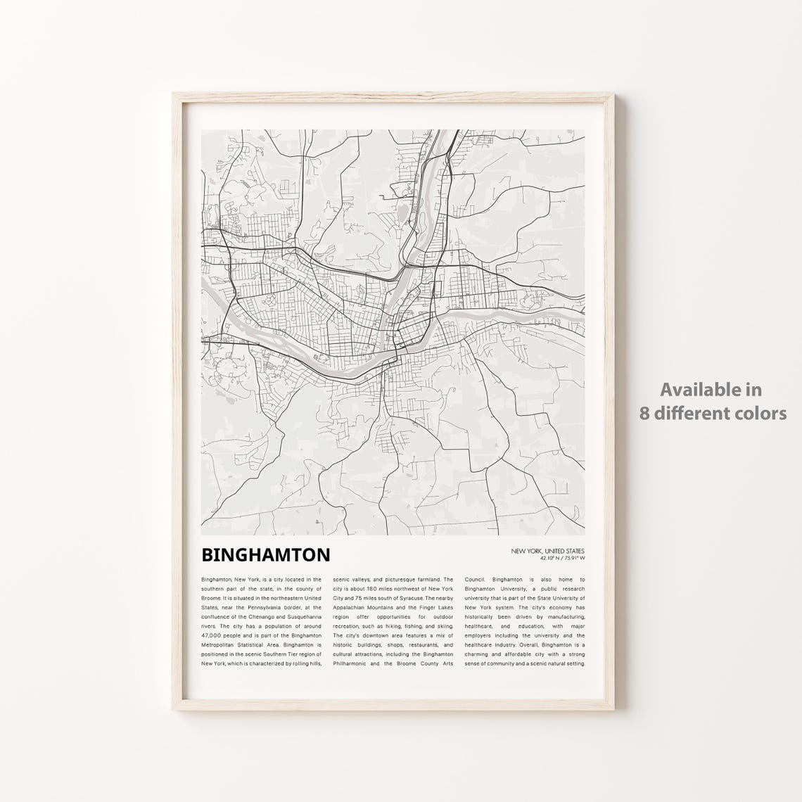 Binghamton Map Print Travel Wall Decor Art New York Housewarming Gift