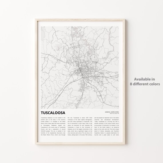 Tuscaloosa Alabama City Street Map Minimalist Black White Travel Poster