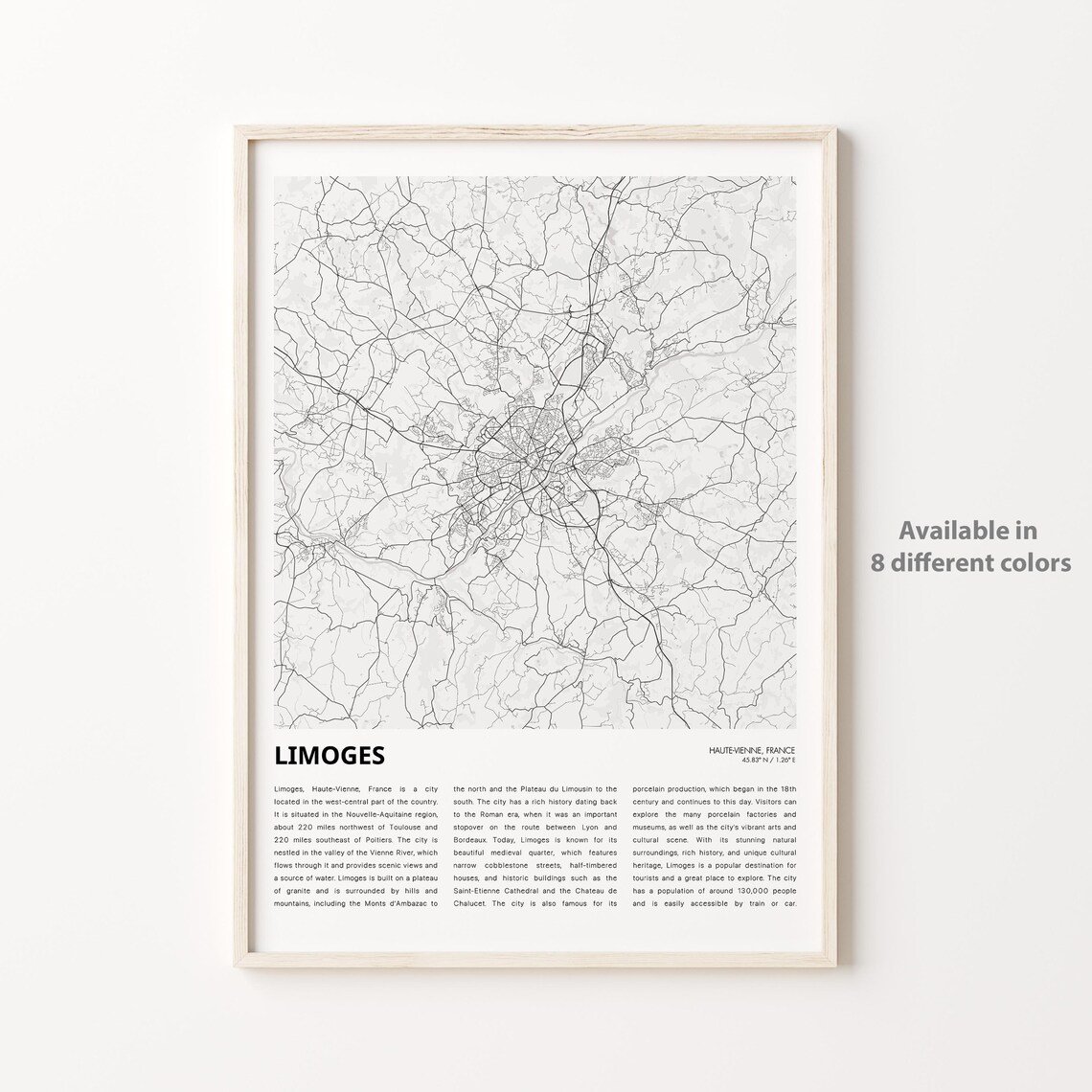 Limoges France City Map Street Layout Monochrome Travel Poster