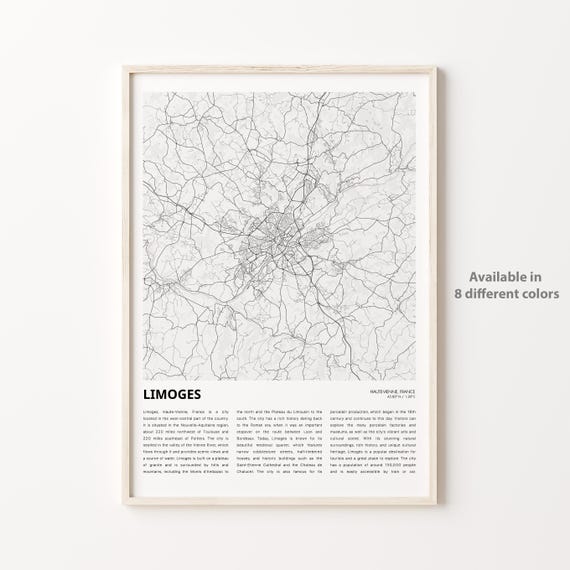 Limoges Map Print Travel Wall Decor Art Hautevienne Housewarming Gift