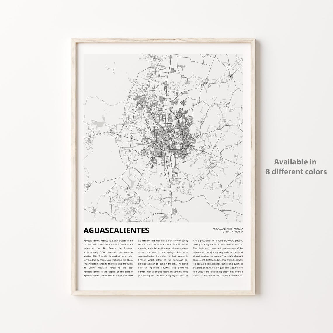 Aguascalientes Mexico Minimalist City Street Map Travel Poster