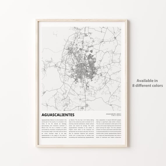 Aguascalientes Map Print Travel Wall Decor Art Housewarming Gift