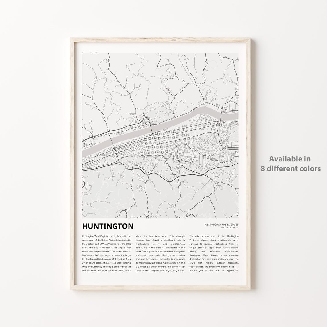 Huntington Map Print Travel Wall Decor Art West Virginia Housewarming Gift