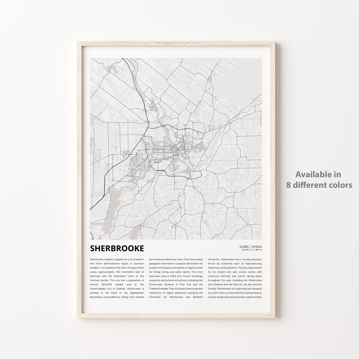 Sherbrooke Quebec Canada Minimalist City Street Map Travel Poster