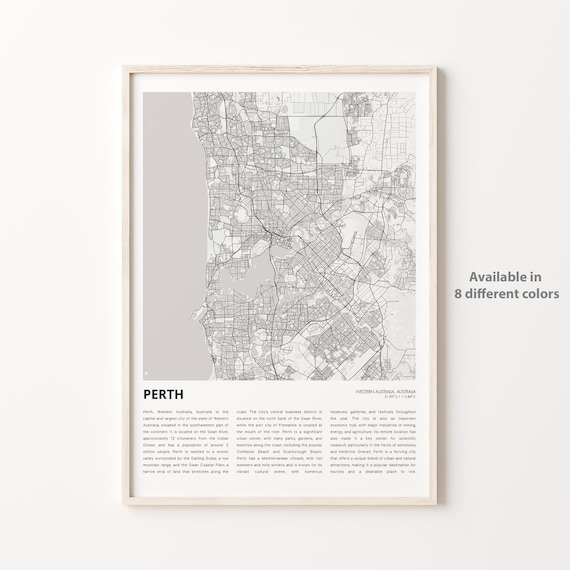 Perth Western Australia City Map Monochrome Travel Art Poster