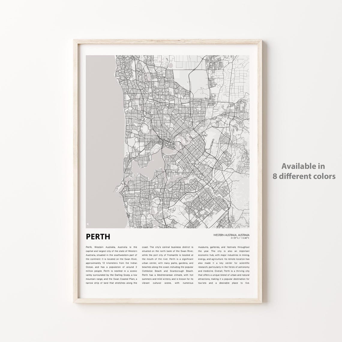 Perth Western Australia City Map Monochrome Travel Art Poster