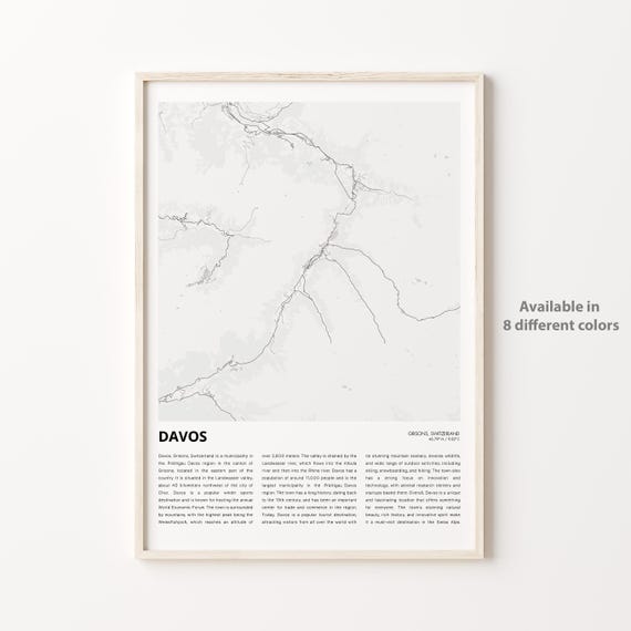 Davos Map Print Travel Wall Decor Art Grisons Housewarming Gift