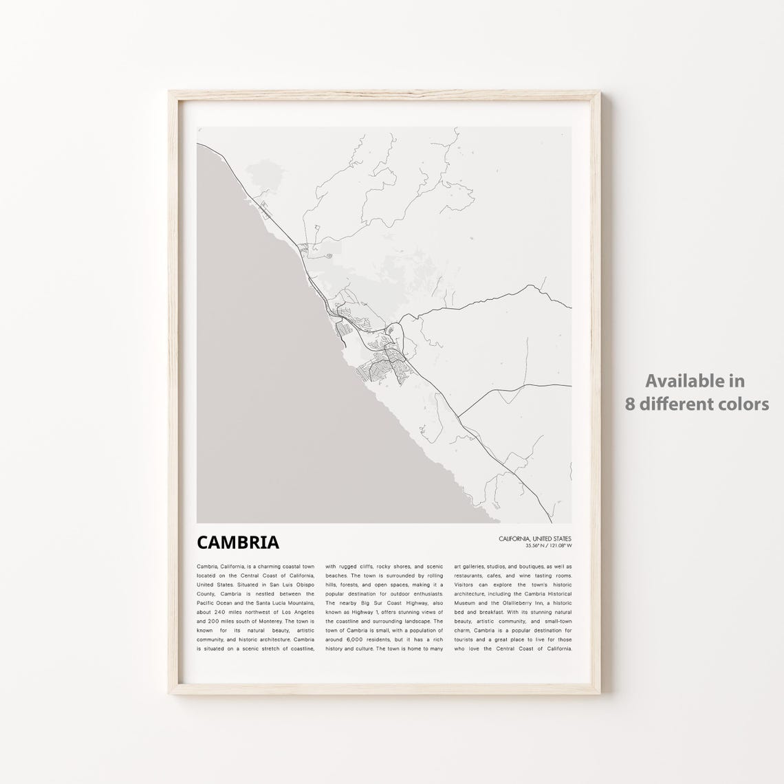 Cambria Map Print Travel Wall Decor Art Housewarming Gift