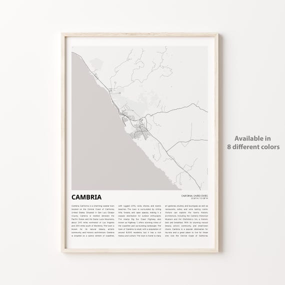 Cambria Map Print Travel Wall Decor Art Housewarming Gift