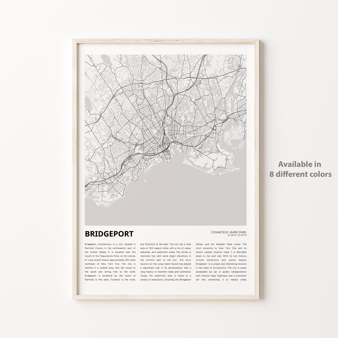Bridgeport Connecticut City Street Map Modern Travel Gift Poster