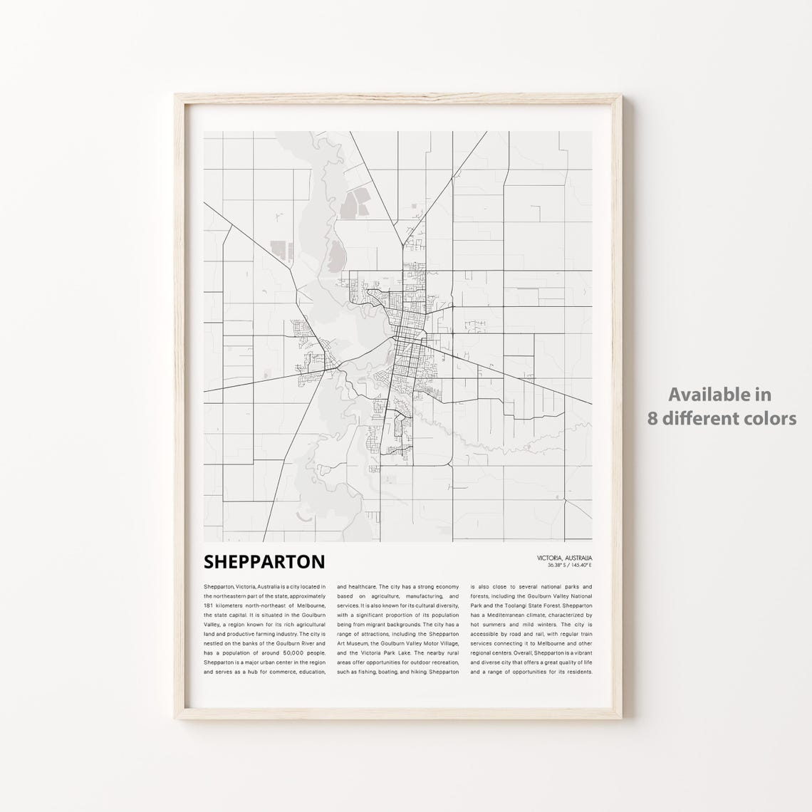 Shepparton Minimalist City Map Wall Decor Victoria Australia Poster