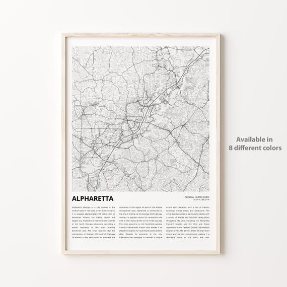 Alpharetta Map Print Travel Wall Decor Art Georgia Housewarming Gift Personalized Poster
