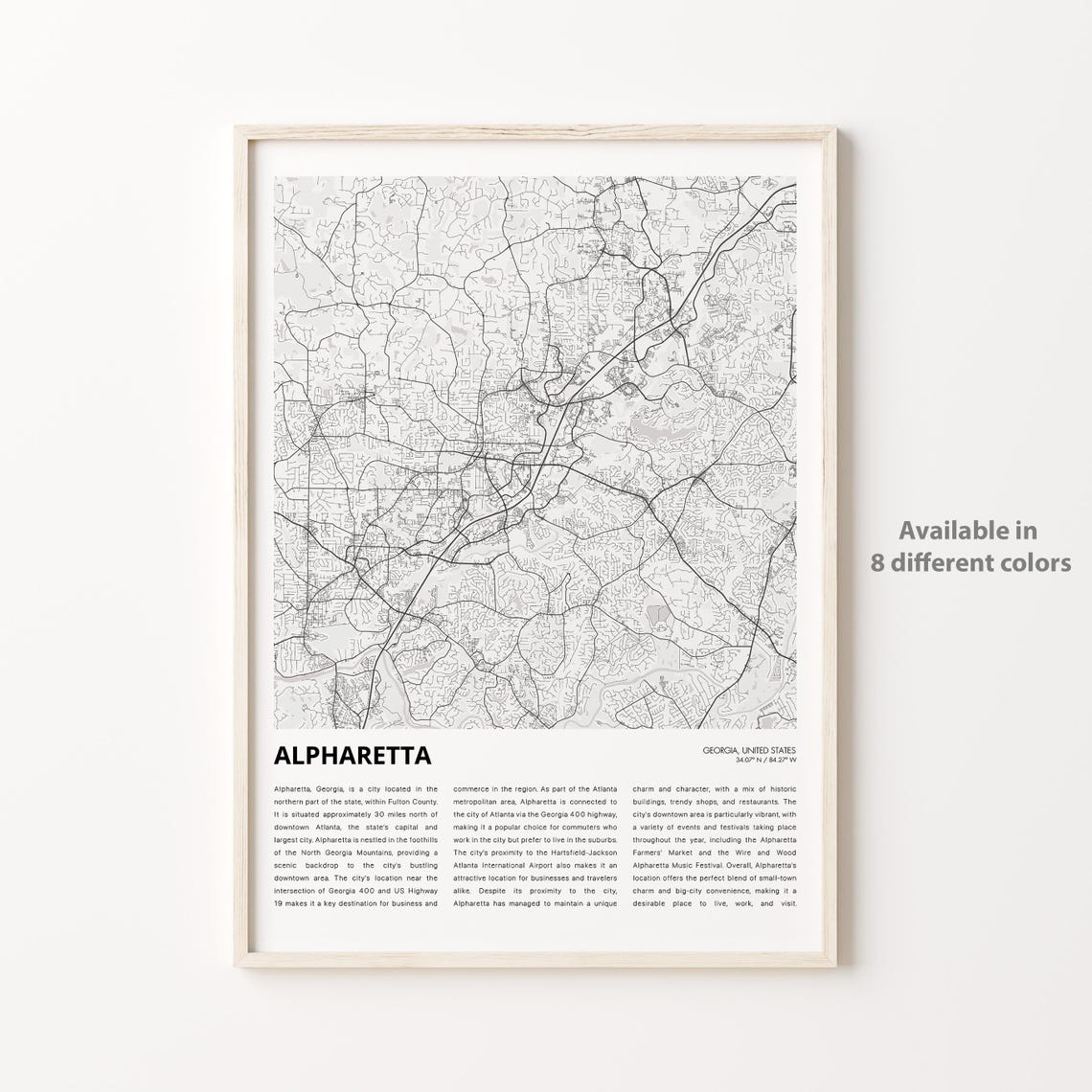 Alpharetta Georgia Minimalist Black White City Street Map Poster