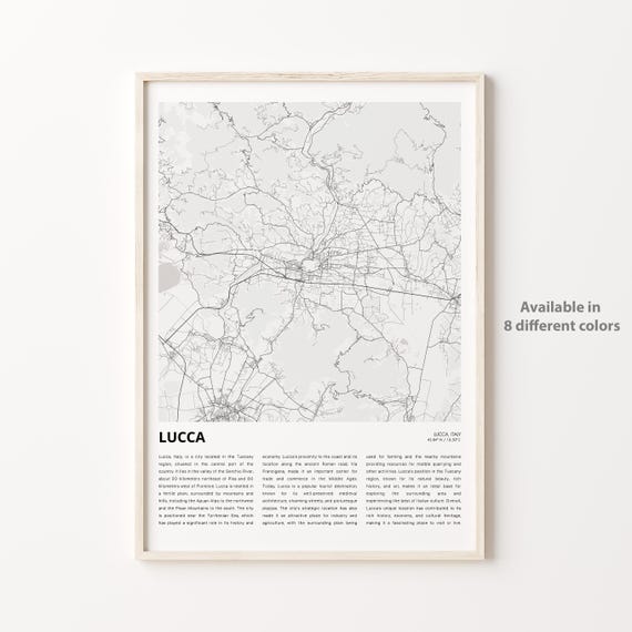 Lucca Map Print Travel Wall Decor Art Housewarming Gift