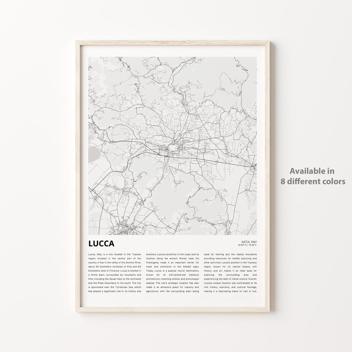 Lucca Map Print Travel Wall Decor Art Housewarming Gift