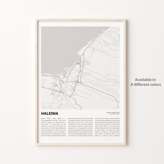Haleiwa Map Print Travel Wall Decor Art Hawaii Housewarming Gift