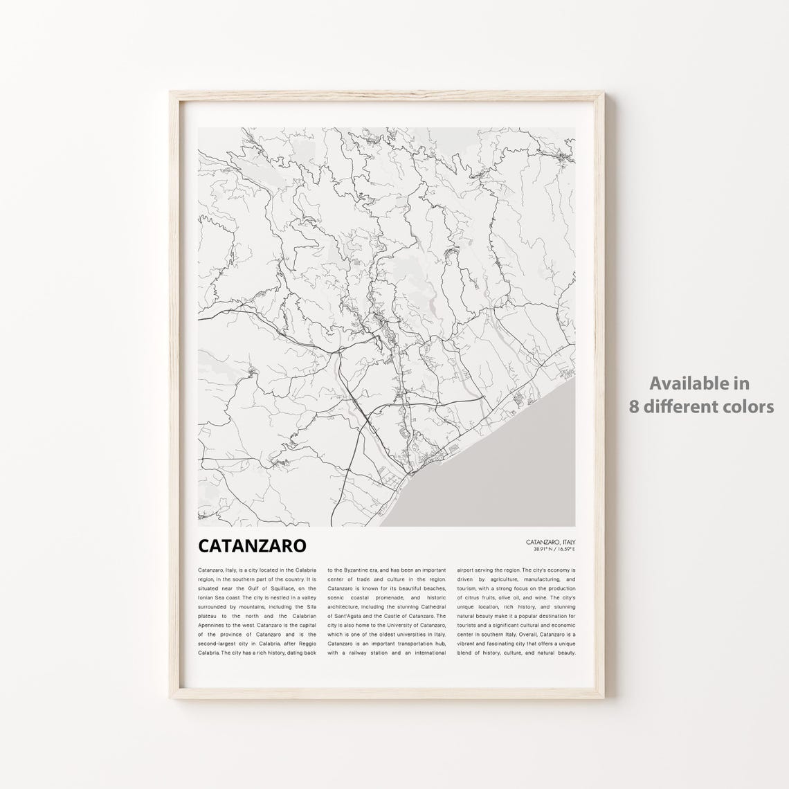 Catanzaro Map Print Travel Wall Decor Art Housewarming Gift