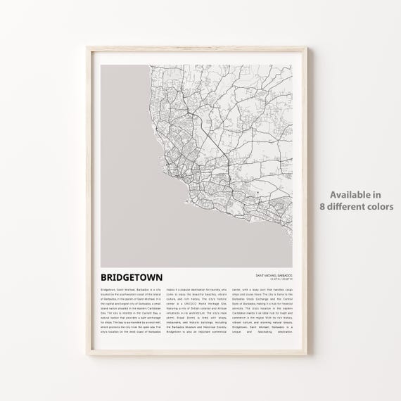 Bridgetown Map Print Travel Wall Decor Art Saint Michael Housewarming Gift
