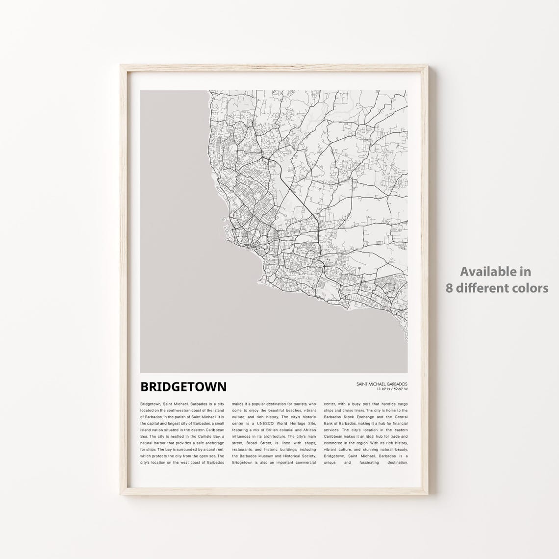 Bridgetown Map Print Travel Wall Decor Art Saint Michael Housewarming Gift