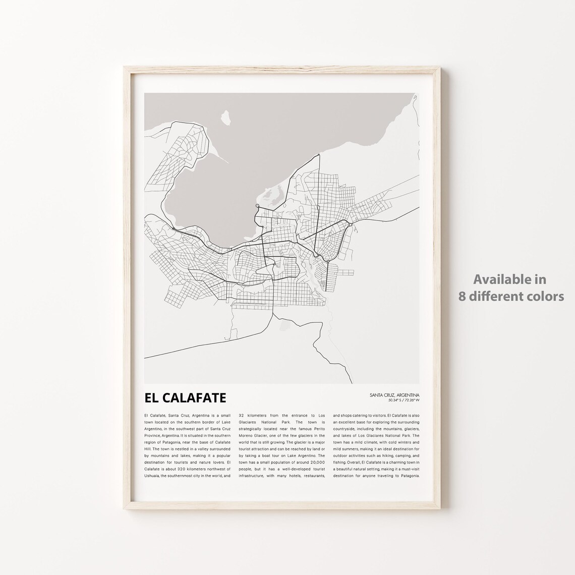 El Calafate Argentina Minimalist City Street Map Travel Poster