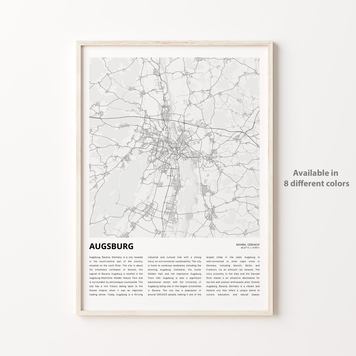 Augsburg Germany Minimalist Street Map Poster for Home Decor
