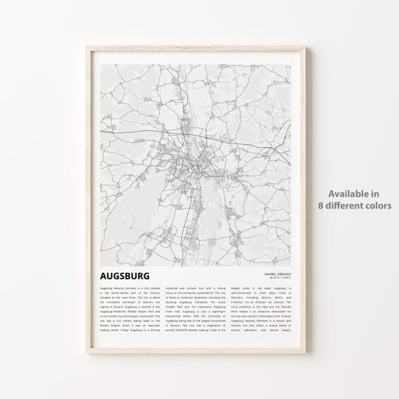Augsburg Map Print Travel Wall Decor Art Bavaria Housewarming Gift Personalized Poster