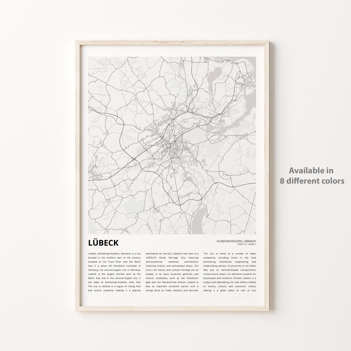 Lbeck Map Print Travel Wall Decor Art Schleswigholstein Housewarming Gift