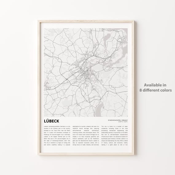 Lbeck Map Print Travel Wall Decor Art Schleswigholstein Housewarming Gift