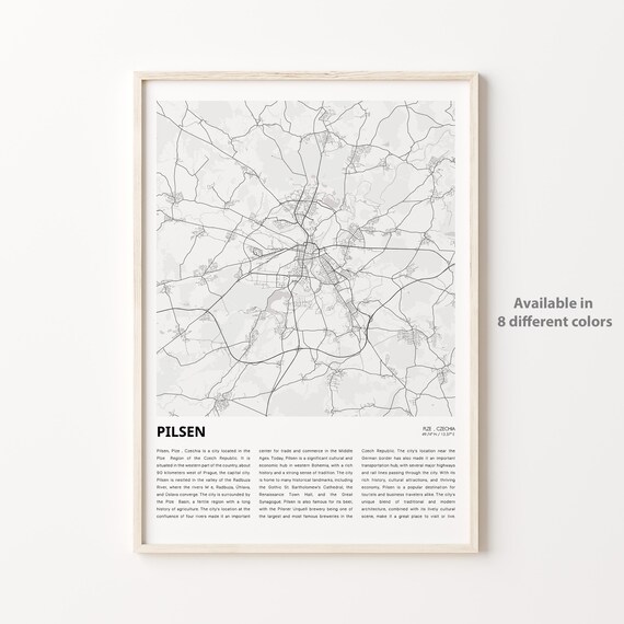 Pilsen Czechia Detailed Minimalist City Map Street Plan Poster