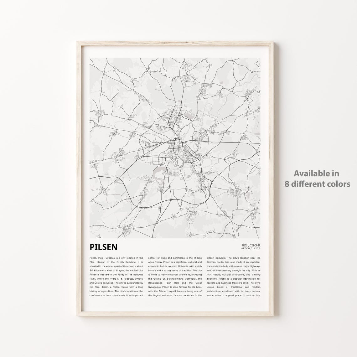 Pilsen Czechia Detailed Minimalist City Map Street Plan Poster