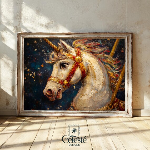 White Carousel Horse Impasto Painterly Carnival Head Study Wall Art