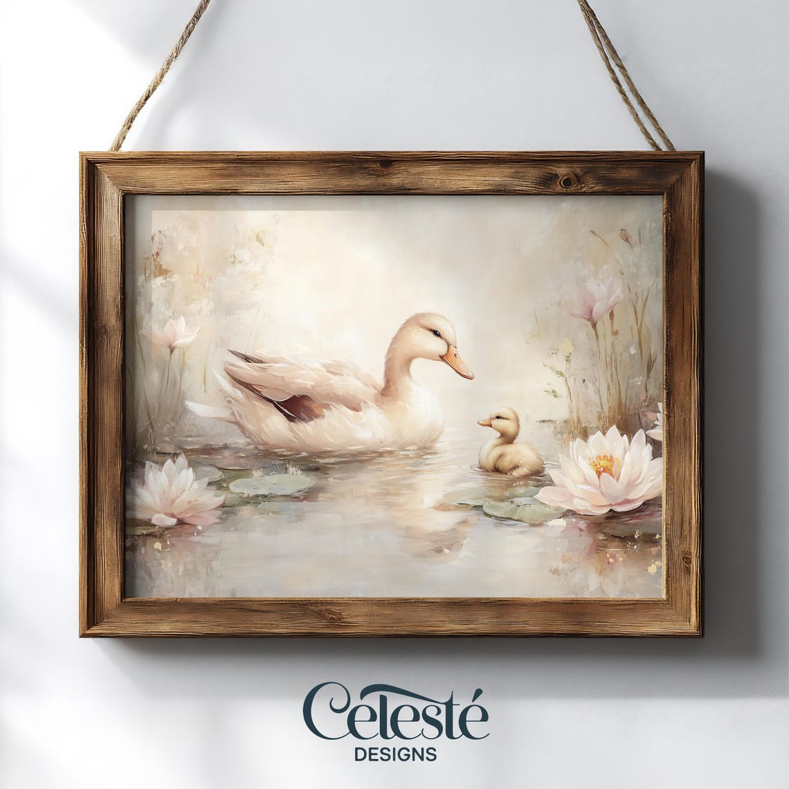 Duck And Duckling Spring Print Floral Nursery Wall Art